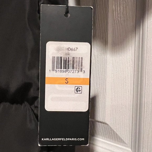 NEW KARL LAGERFELD PARIS WOMEN'S BLACK LONG DOWN JACKET PUFFER COAT HOODED Sz S - Picture 3 of 11